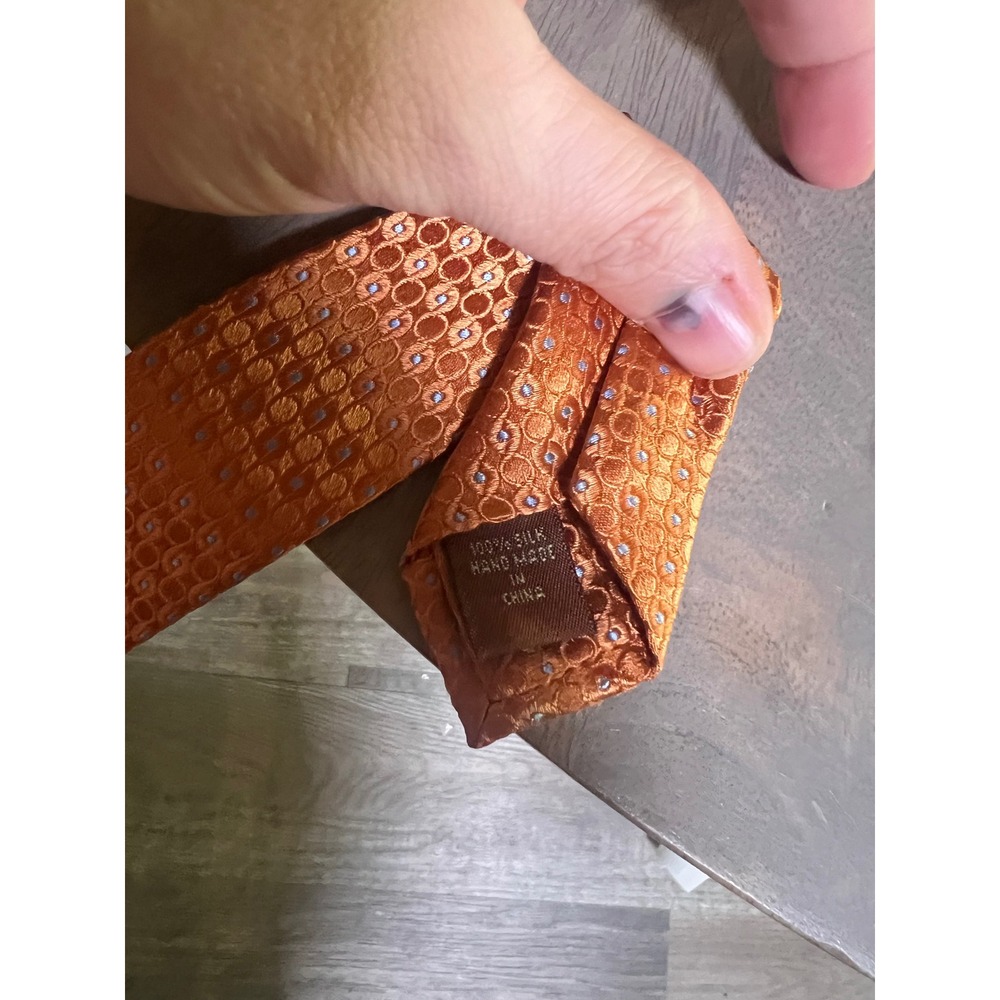 Tasso Elba Mens Necktie 100% Silk Geometric Jacquard Orange One Size